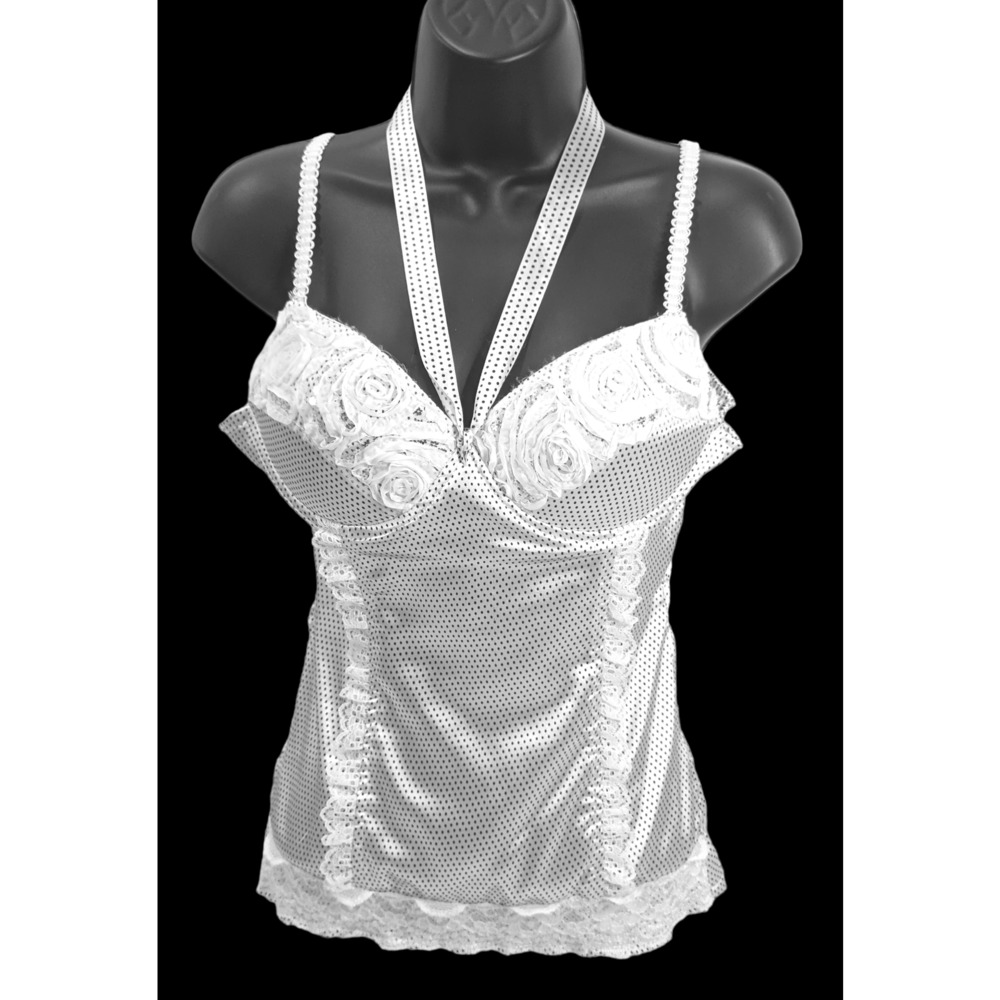 Womens Love Culture Bustier Strap Top Polka Dot Embellished Rose Lace Sze Medium
